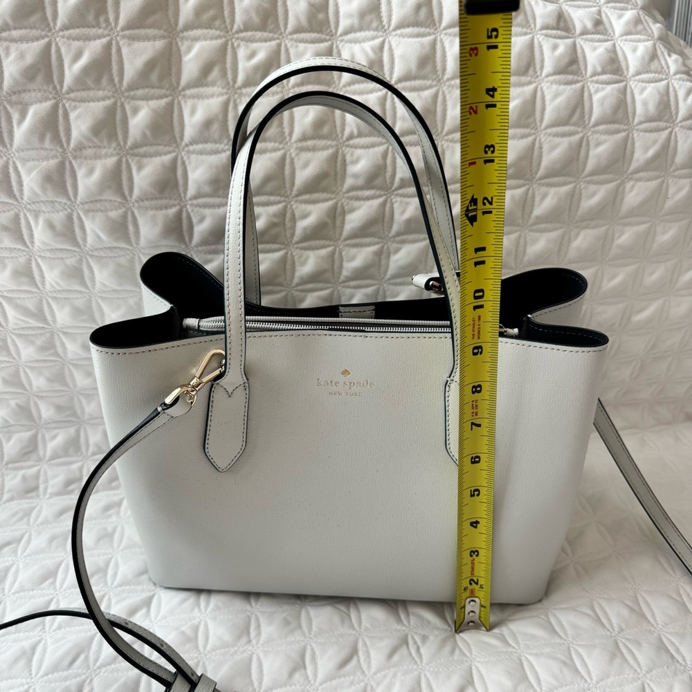 NWT Kate Spade Harper Satchel Bag in Moonlight Gray Leather Navy Interior. - Picture 6 of 16